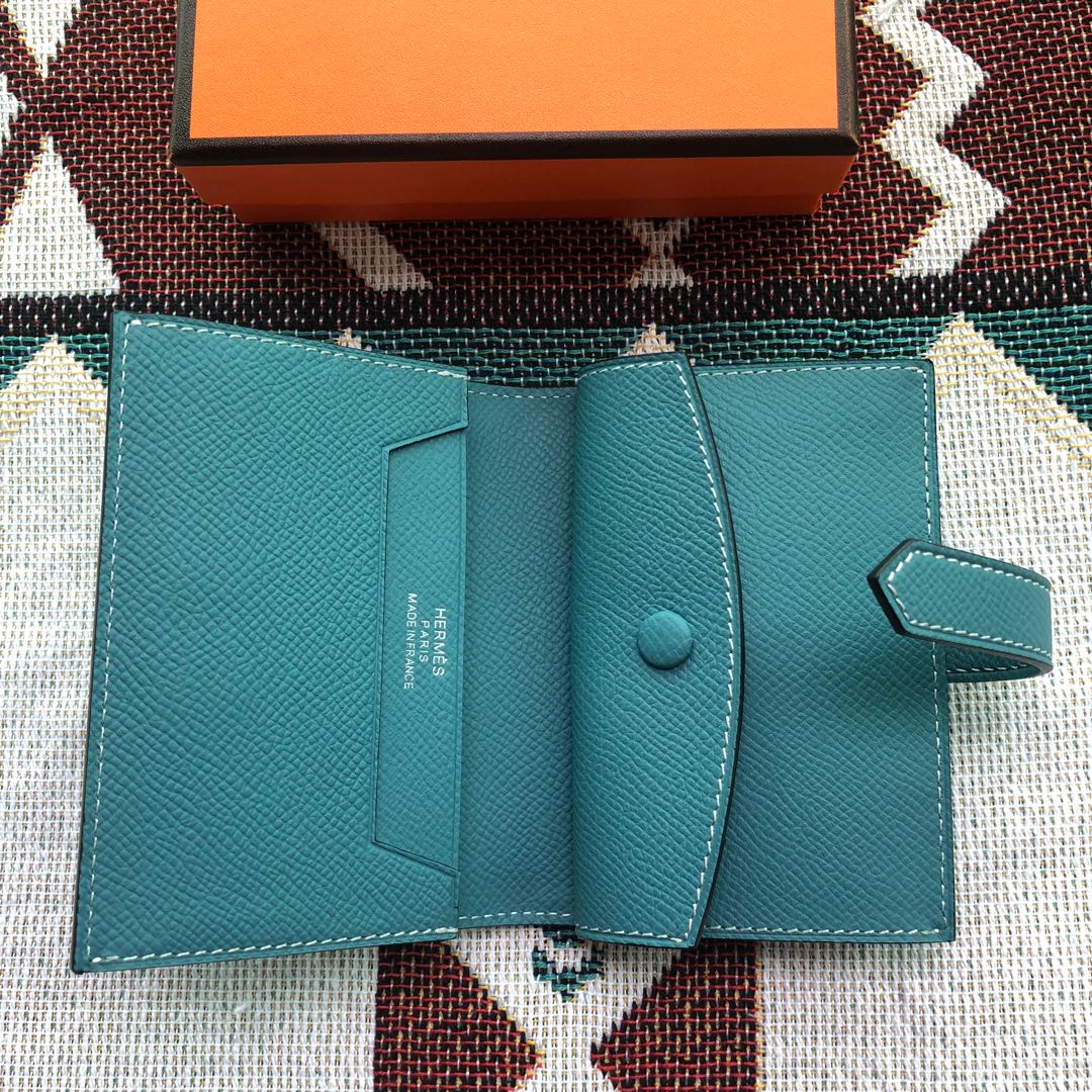 BEARN COMPACT WALLET 12 IN TEAL BLUE EPSOM LEATHER