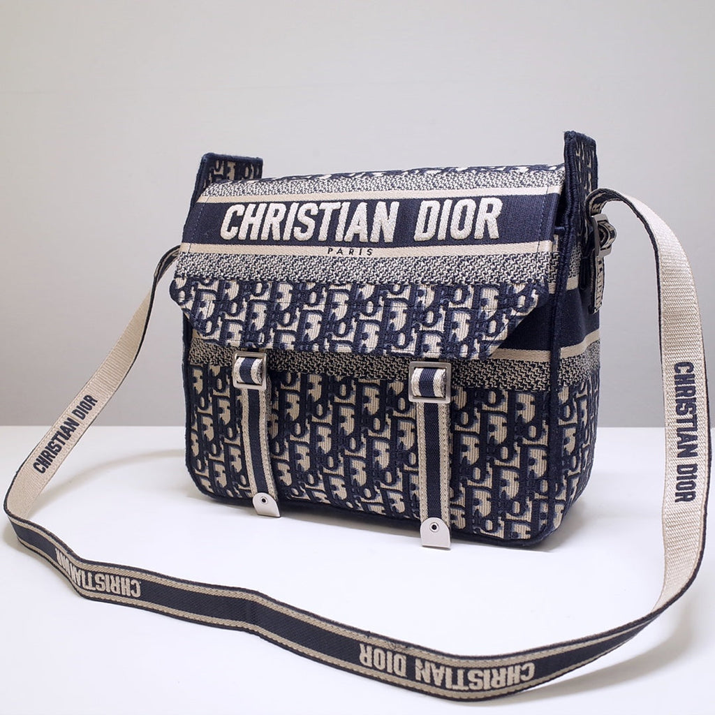CAMP DOUBLE BUCKLE BAG 28 IN NAVY BLUE MONOGRAM OBLIQUE JACQUARD