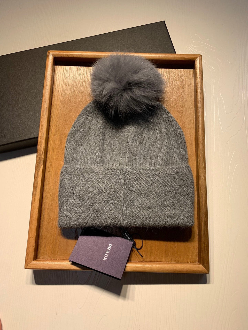 BEANIE HAT IN DOVE GRAY WOOL AND RABBIT FUR 361434