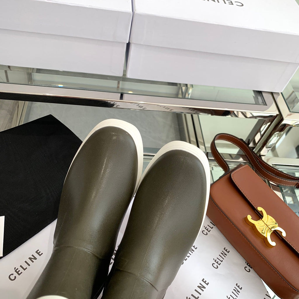 RAIN BOOTS IN KHAKI GREEN MIX WHITE RUBBER
