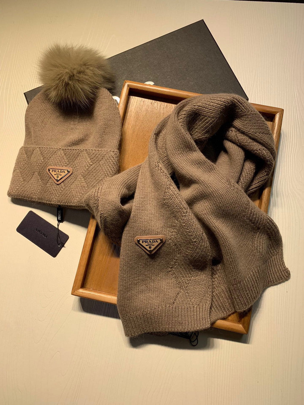 SET SCARF AND HAT IN MEDIUM BROWN WOOL AND RABBIT FUR 416364