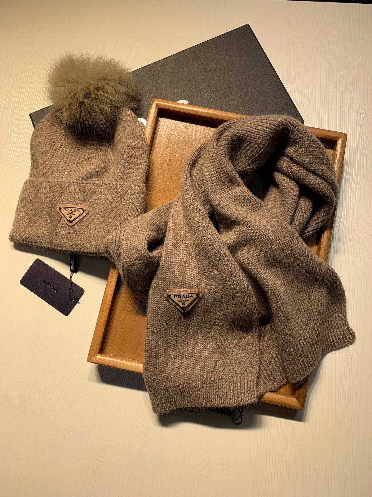 SET SCARF AND HAT IN MEDIUM BROWN WOOL AND RABBIT FUR 416364