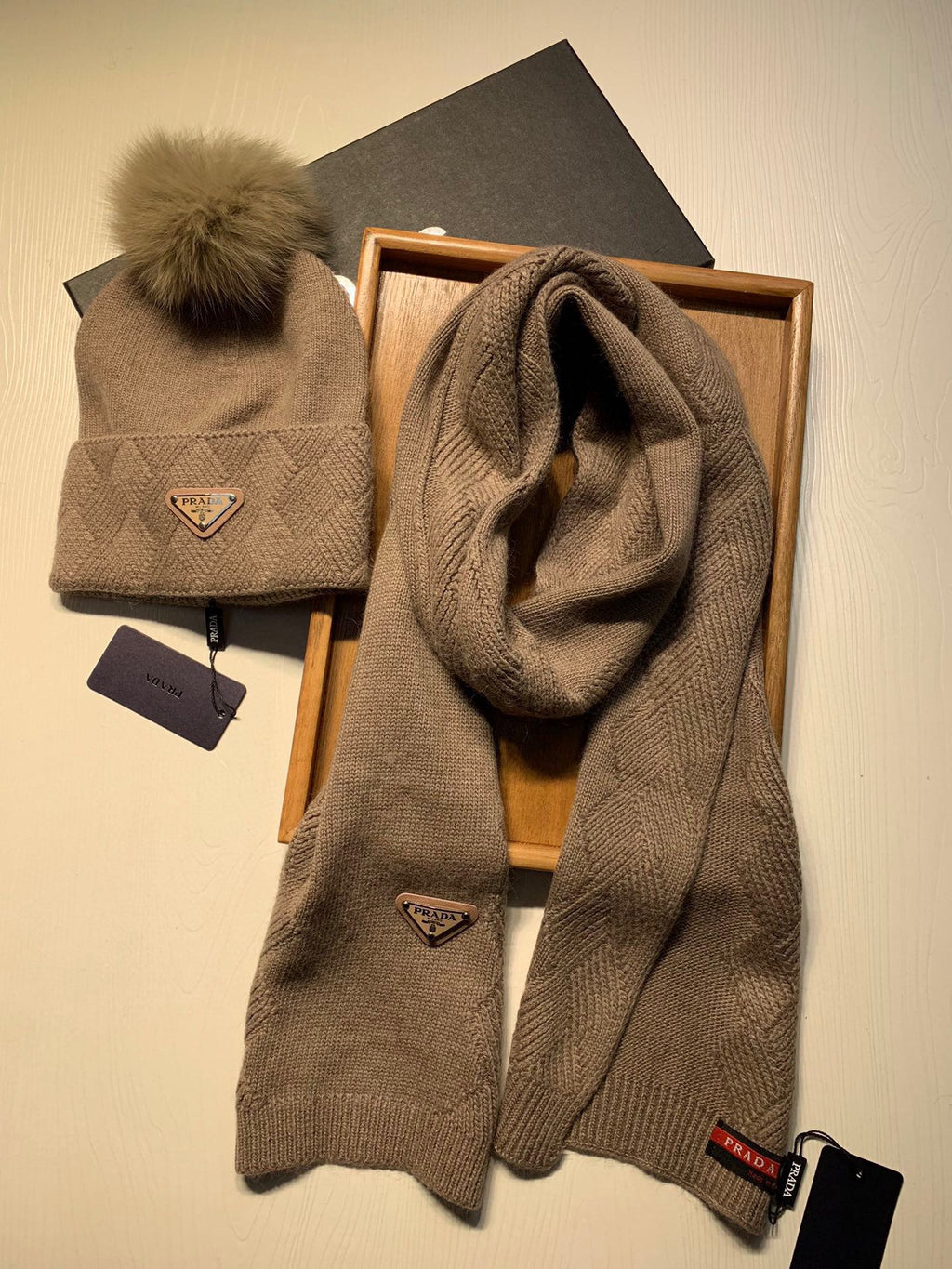 SET SCARF AND HAT IN MEDIUM BROWN WOOL AND RABBIT FUR 416364