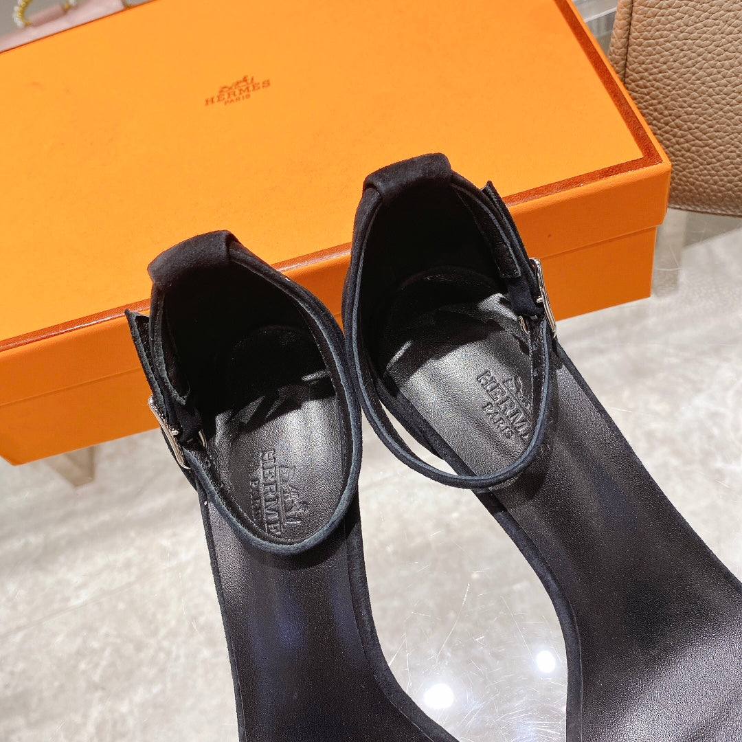 PREMIERE 70 SANDAL IN BLACK SUEDE WITH RHINSTONES