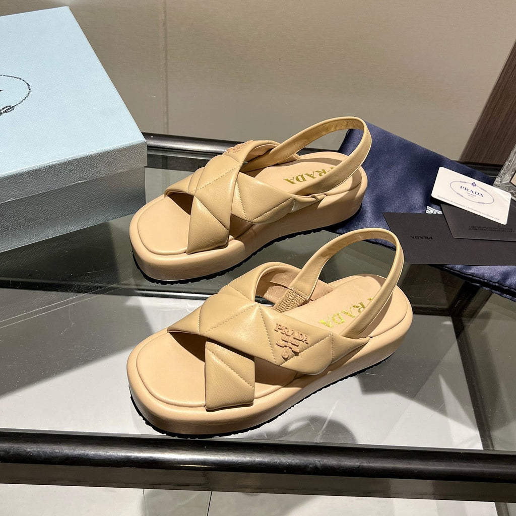PRA PADDED CRISSCROSS SANDALS BEIGE LAMBSKIN