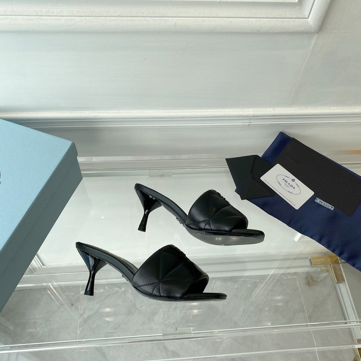 PRA QUILTED HIGH HEELS SANDALS 65 BLACK LAMBSKIN