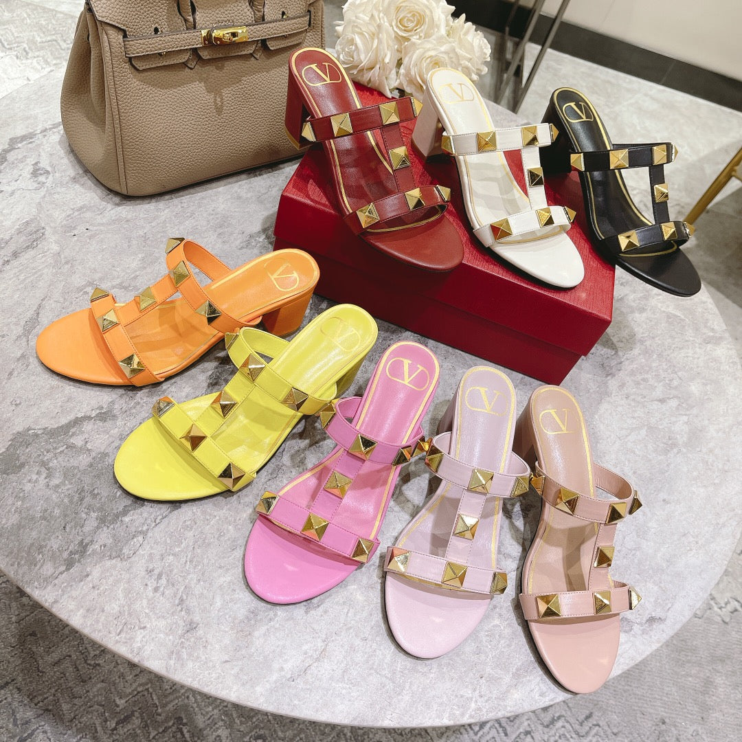 ROMAN STUD BRIGHT PINK CALFSKIN SLIDE SANDAL 60 MM