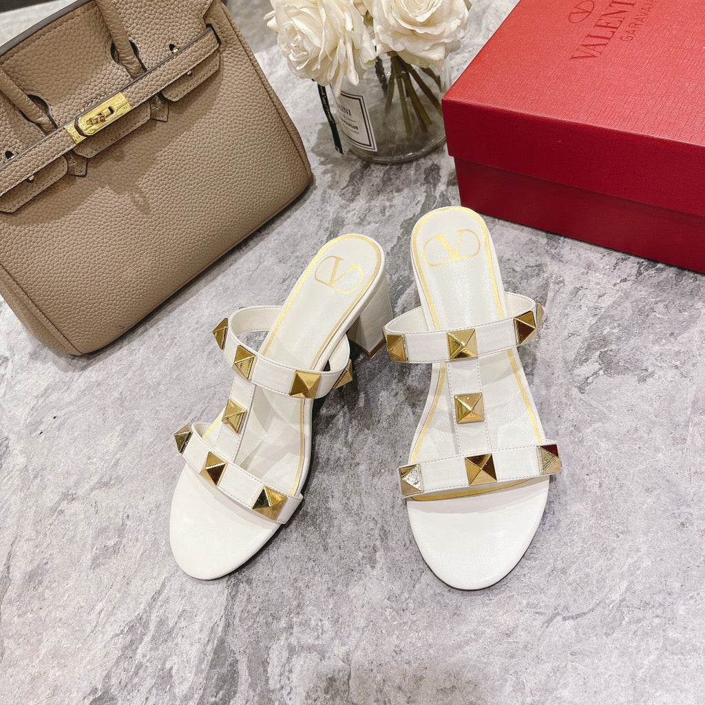 ROMAN STUD WHITE CALFSKIN SLIDE SANDAL 60 MM