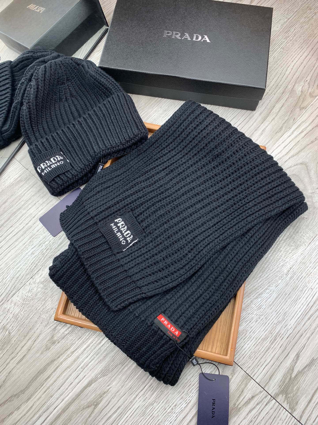 SET SCARF AND HAT IN BLACK WOOL AND RABBIT FUR 388994