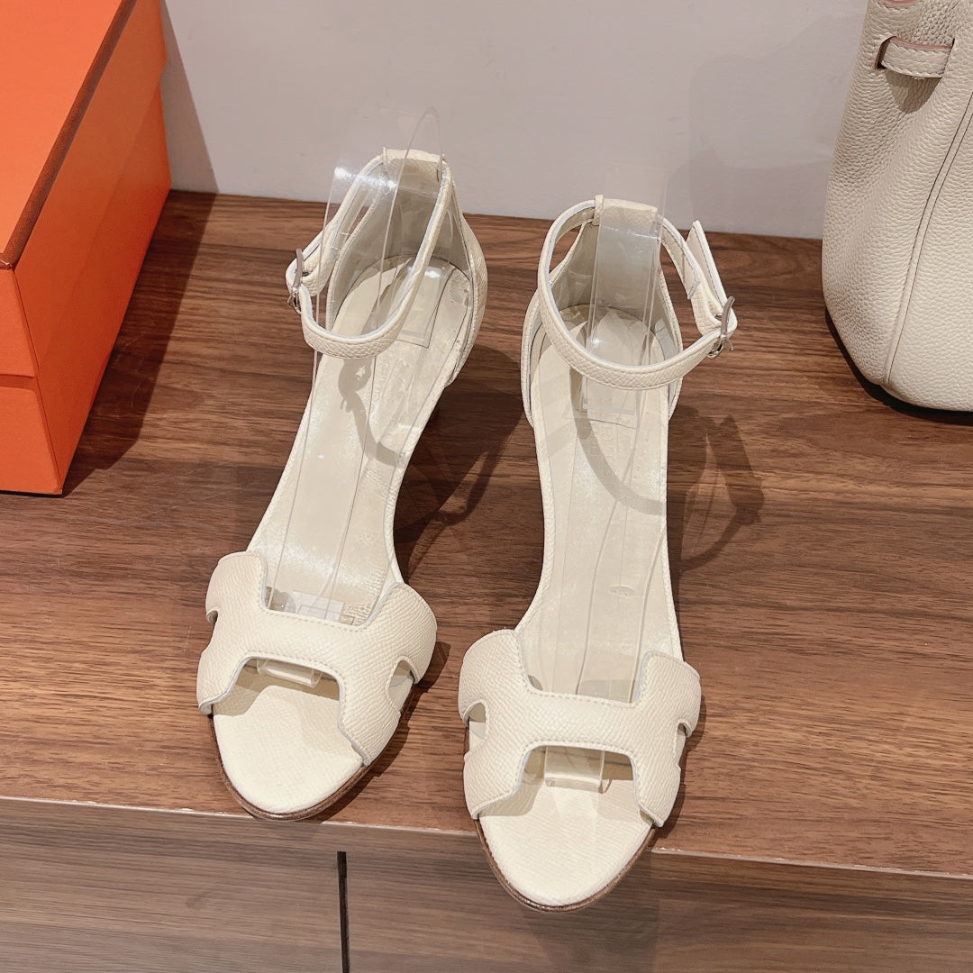 PREMIERE 70 SANDAL IN WHITE CREAM GRAINED CALFSKIN