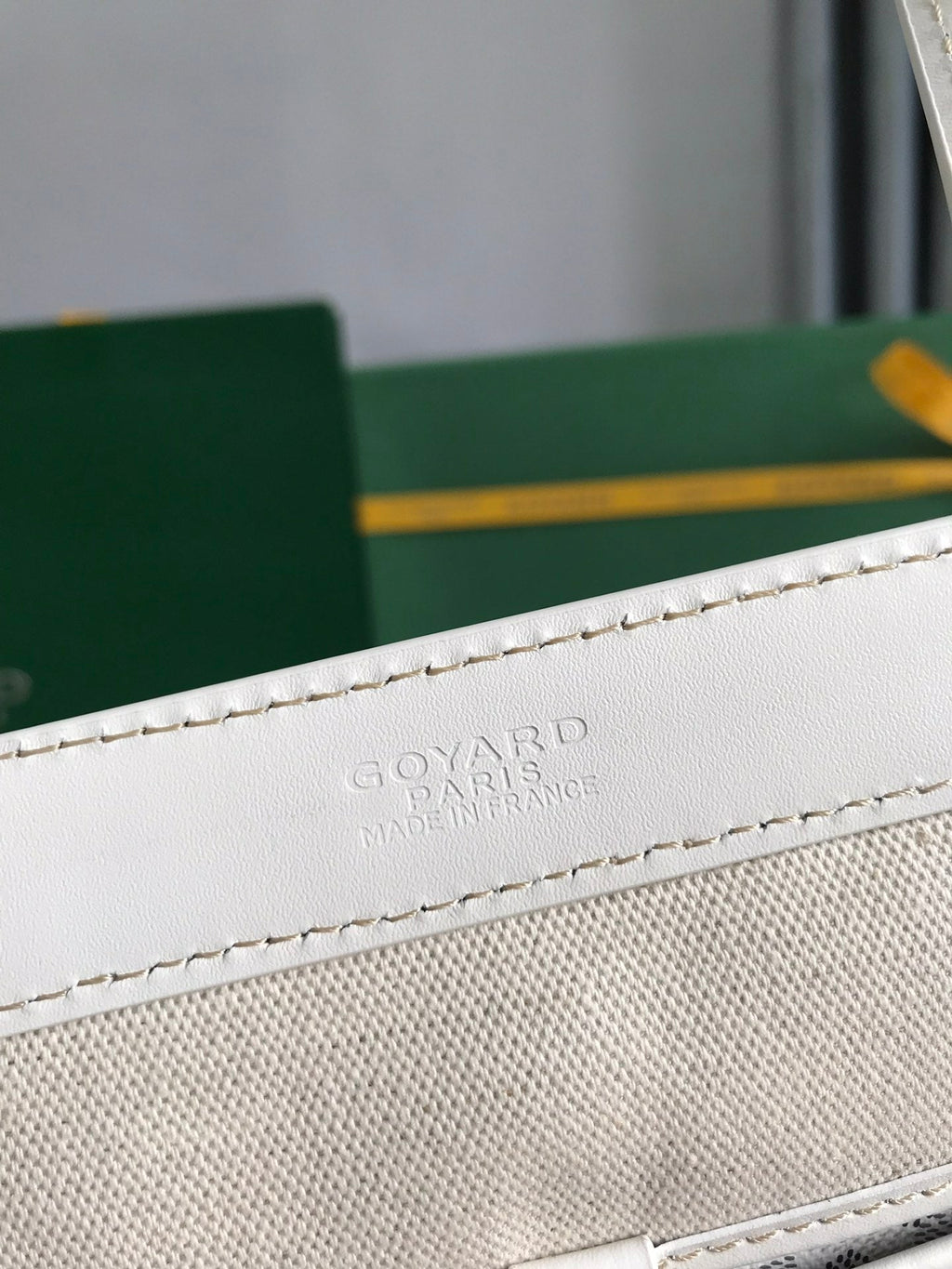 BELLECHASSE BIAUDE PM BAG 36 IN WHITE GOYARDINE CANVAS AND CALFSKIN TRIM