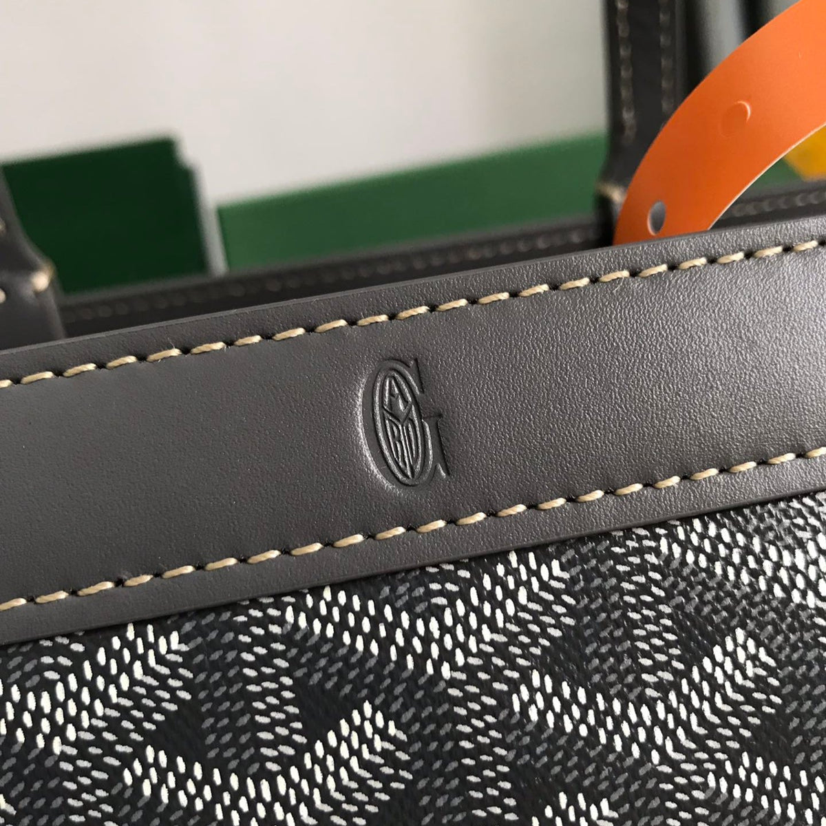 BELLECHASSE BIAUDE PM BAG 36 IN GRAY GOYARDINE CANVAS AND CALFSKIN TRIM
