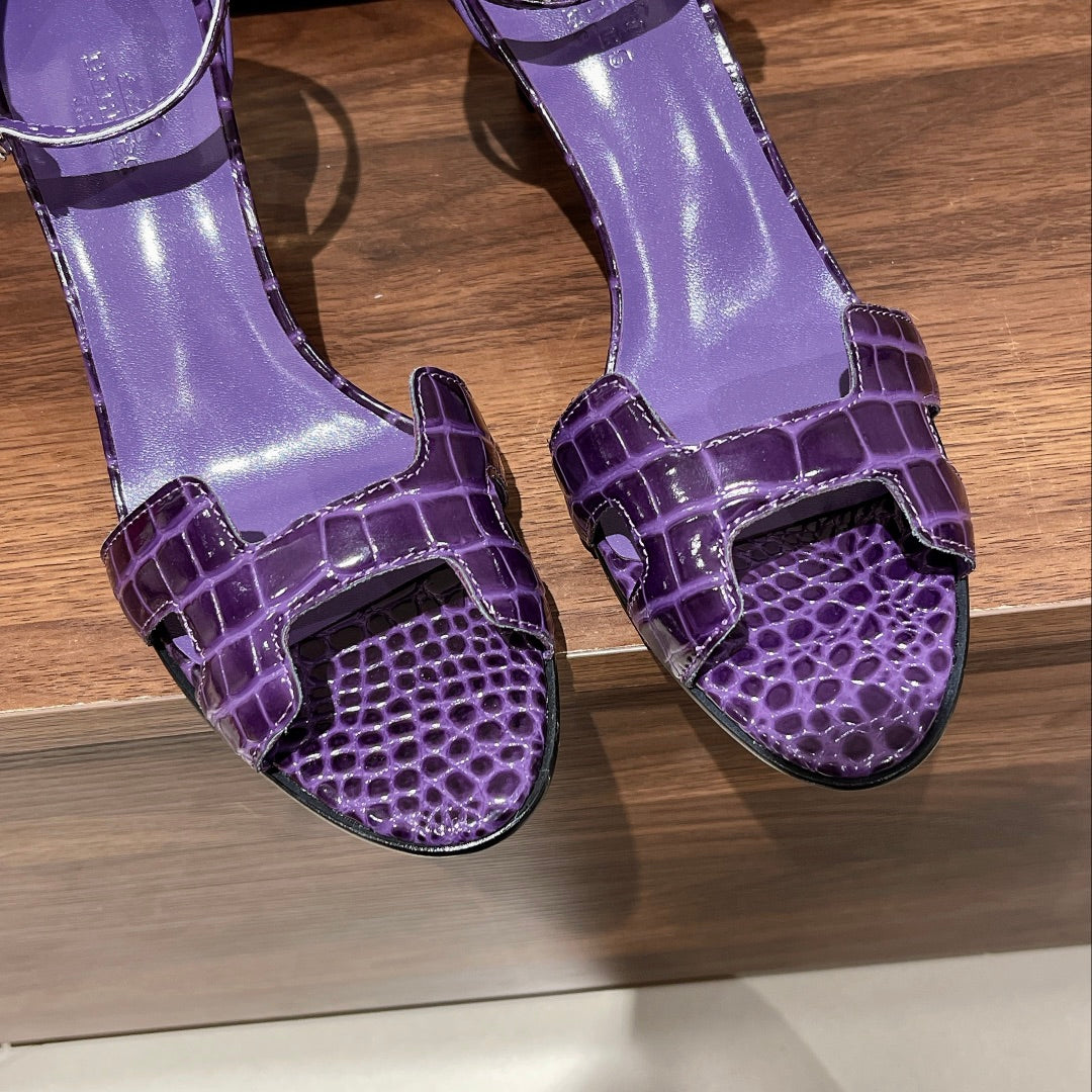 PREMIERE 70 SANDAL IN VIOLET PURPLE CROCODILE LEATHER