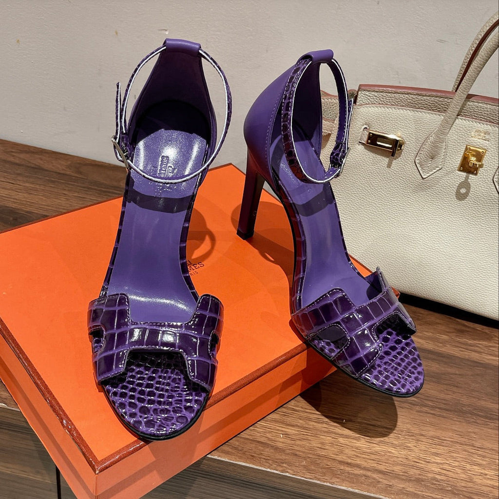 PREMIERE 105 SANDAL IN VIOLET PURPLE CROCODILE LEATHER