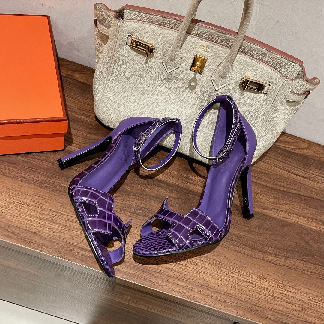 PREMIERE 105 SANDAL IN VIOLET PURPLE CROCODILE LEATHER