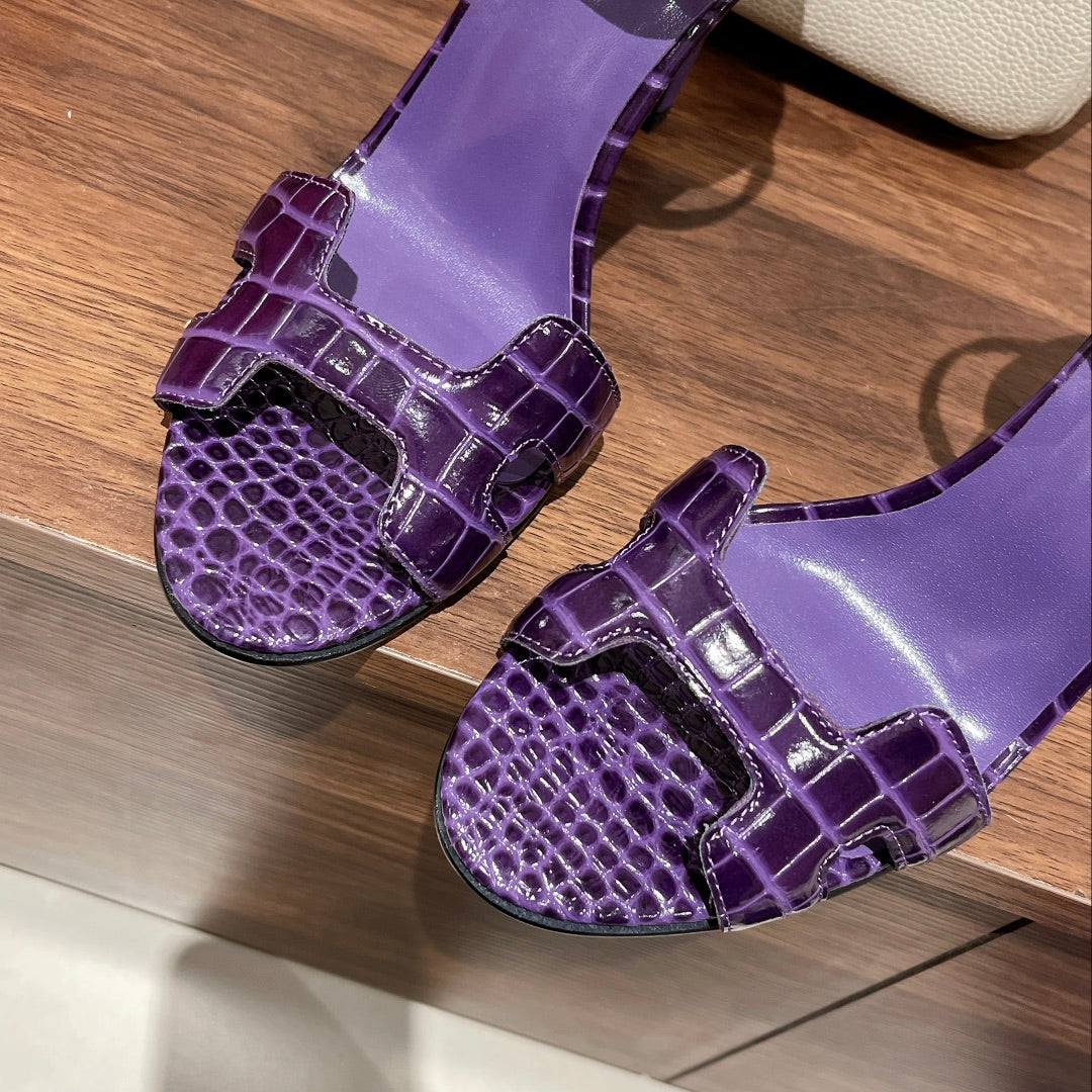 PREMIERE 105 SANDAL IN VIOLET PURPLE CROCODILE LEATHER