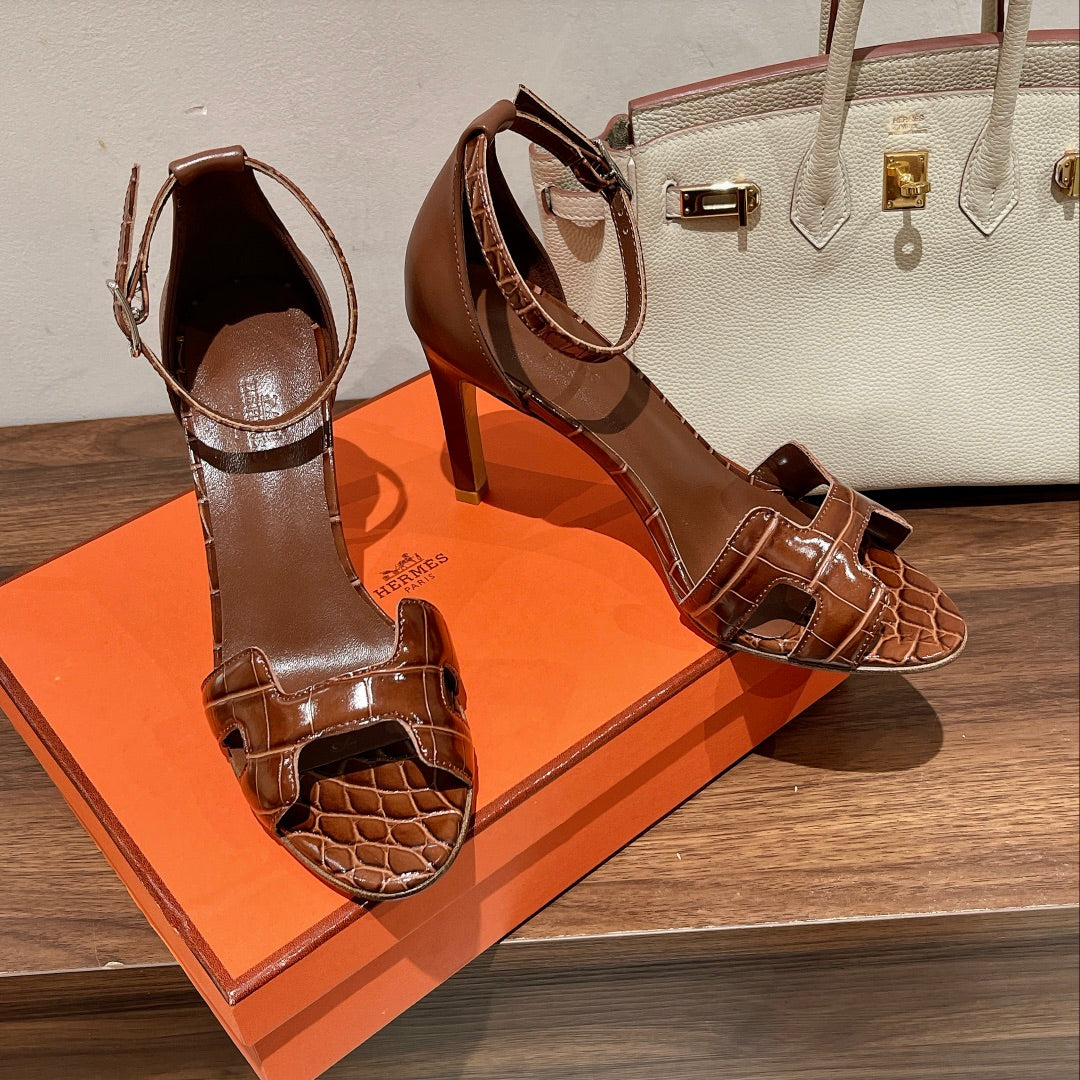 PREMIERE 105 SANDAL IN BRONZE BROWN CROCODILE LEATHER