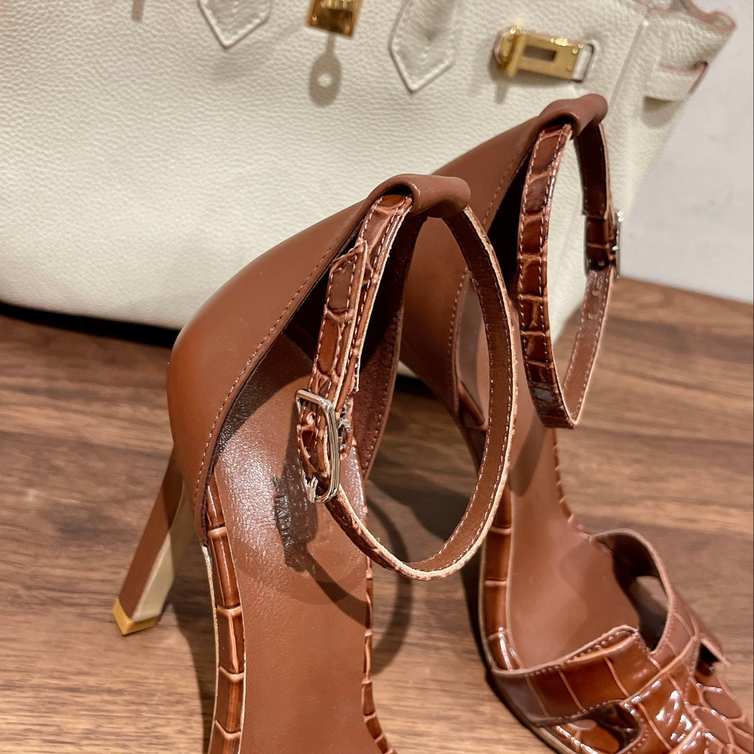 PREMIERE 115 SANDAL IN BRONZE BROWN CROCODILE LEATHER