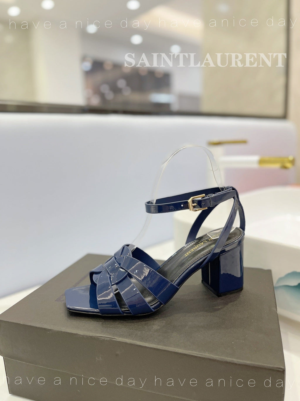 SL TRIBUTE SANDAL GLOSSY NAVY CALFSKIN