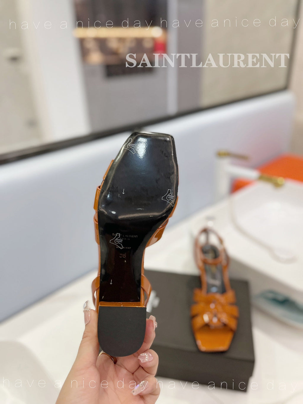 SL TRIBUTE SANDAL GLOSSY COPPER CALFSKIN