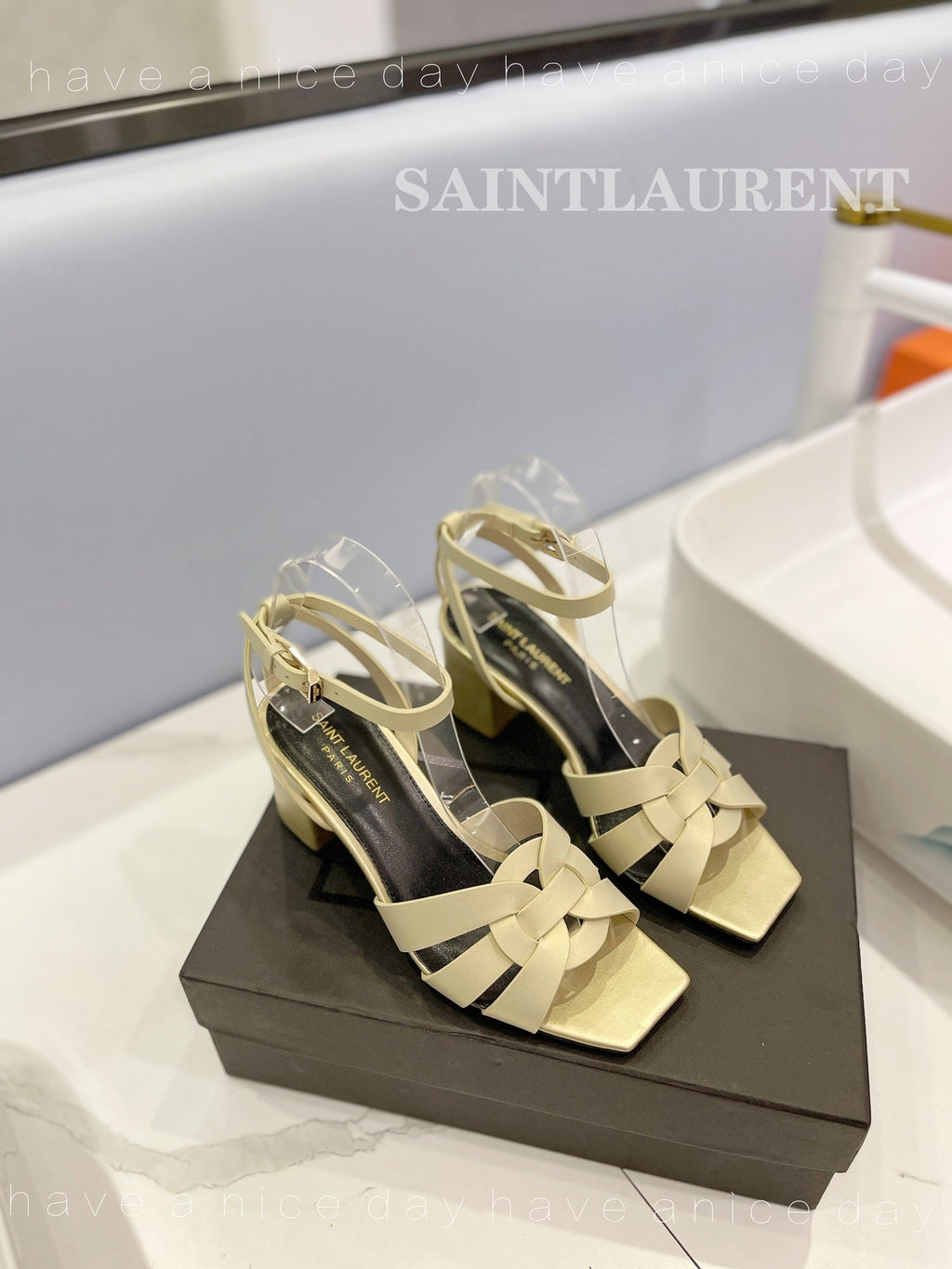 SL TRIBUTE SANDAL PASTEL YELLOW CALFSKIN