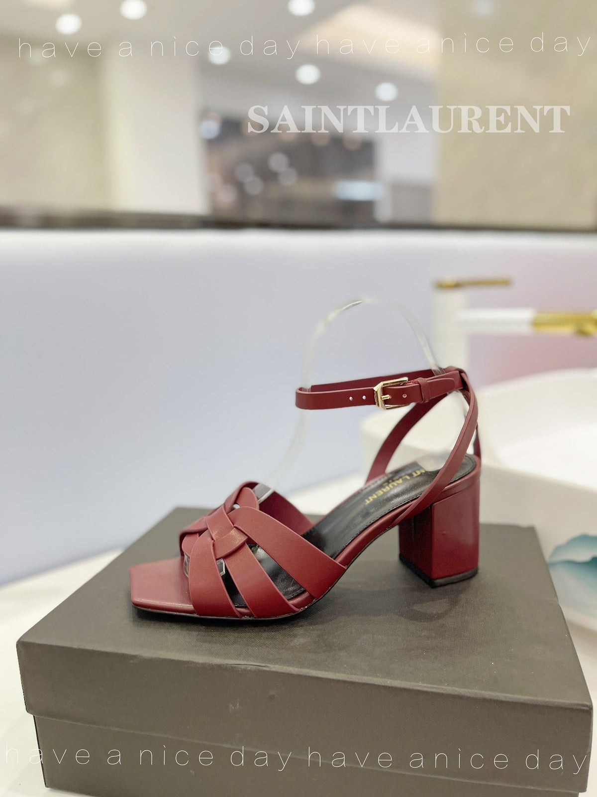 SL TRIBUTE SANDAL BERRY CALFSKIN
