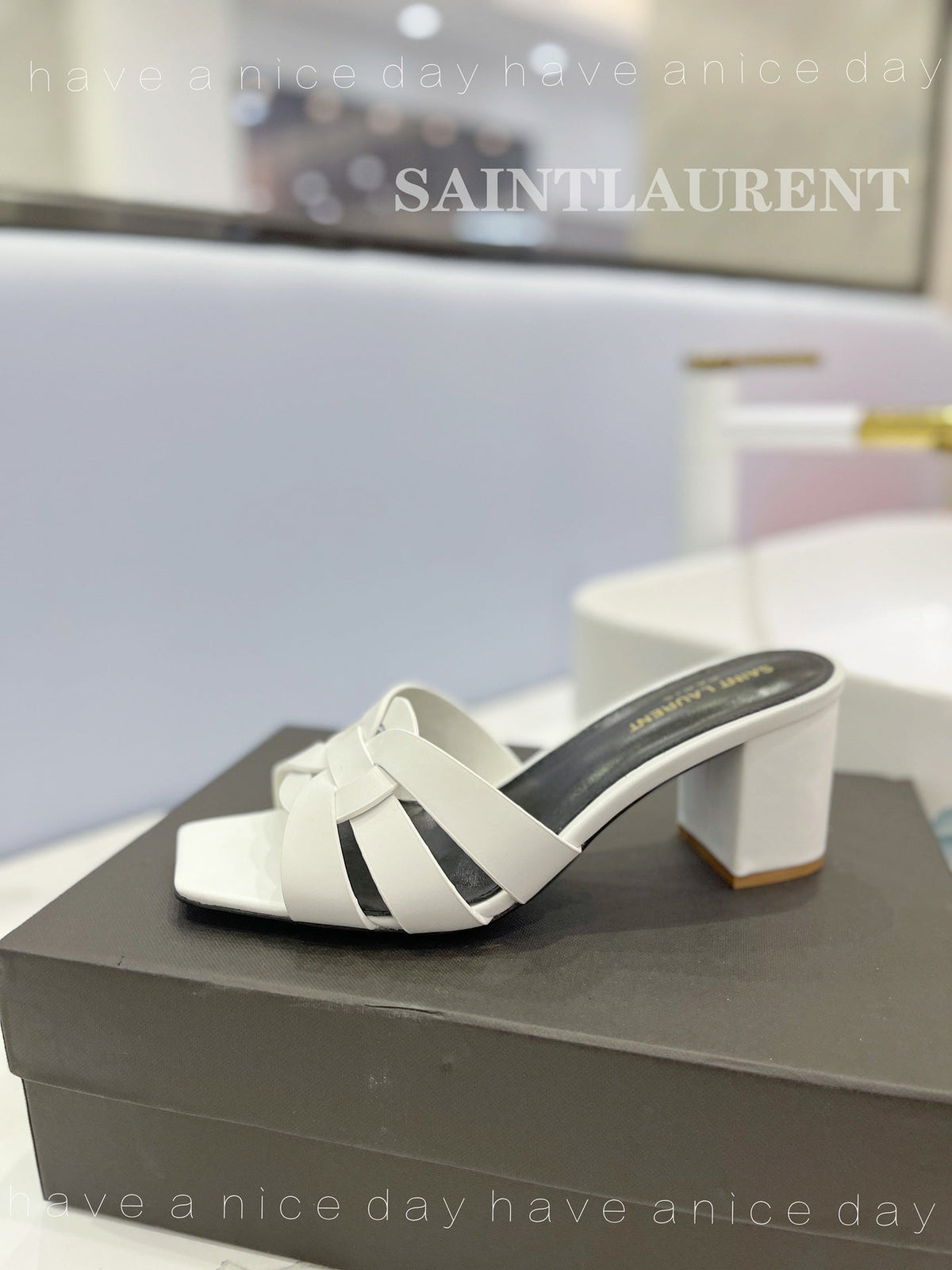 SL TRIBUTE MULES WHITE CALFSKIN
