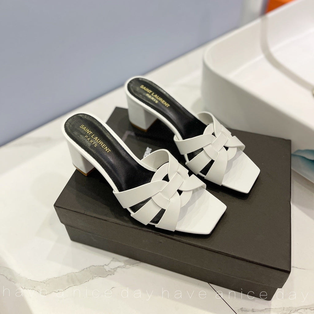 SL TRIBUTE MULES WHITE CALFSKIN