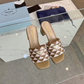 PRA EMBROIDERED SLIDES 65 TAWNY AND WHITE FABRIC