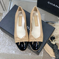 BALLET FLAT GLOSSY BLACK MIX BEIGE LAMBSKIN