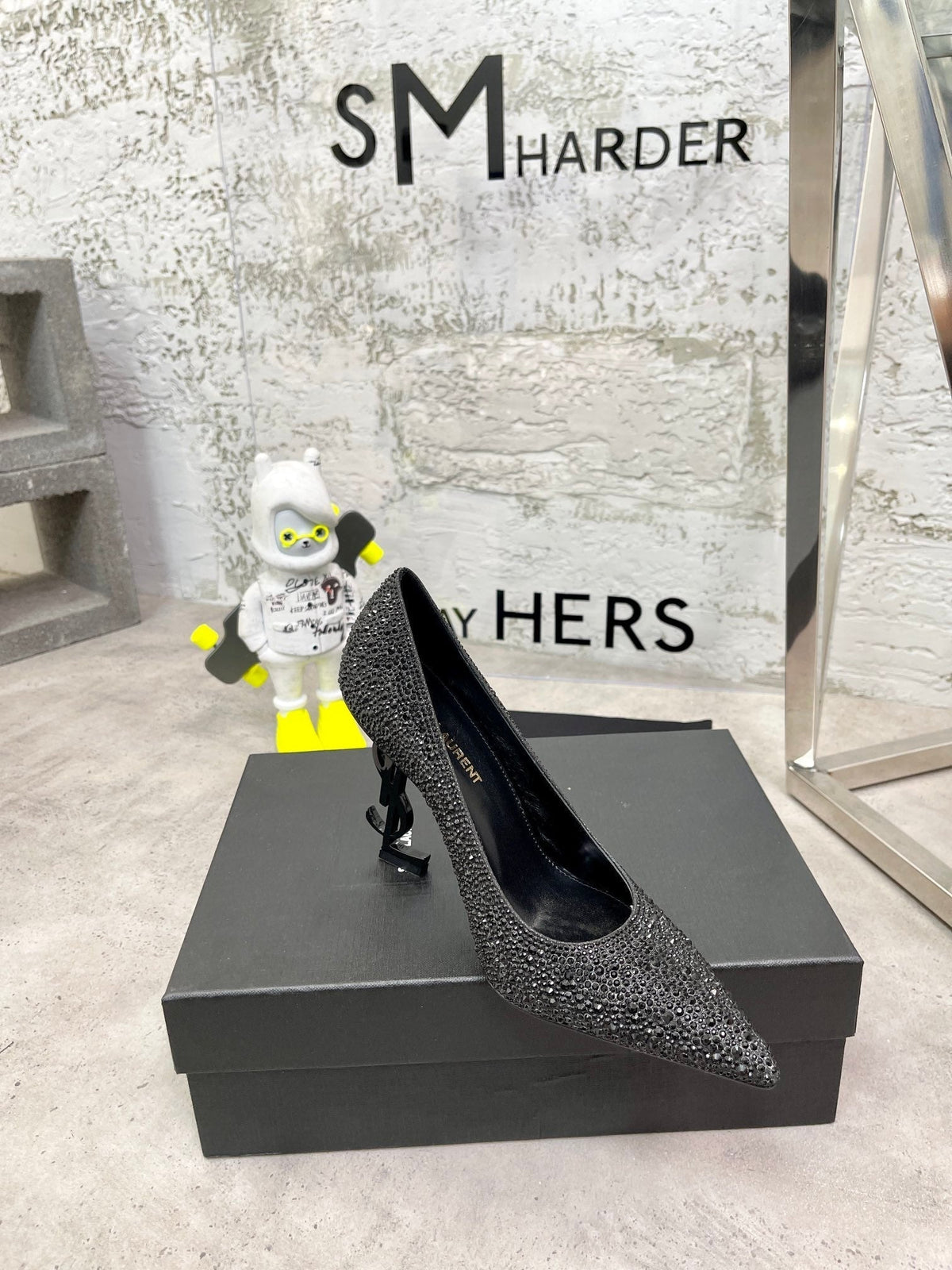 SL OPYUM BASIC HIGH HEEL BLACK CRYSTAL SATIN