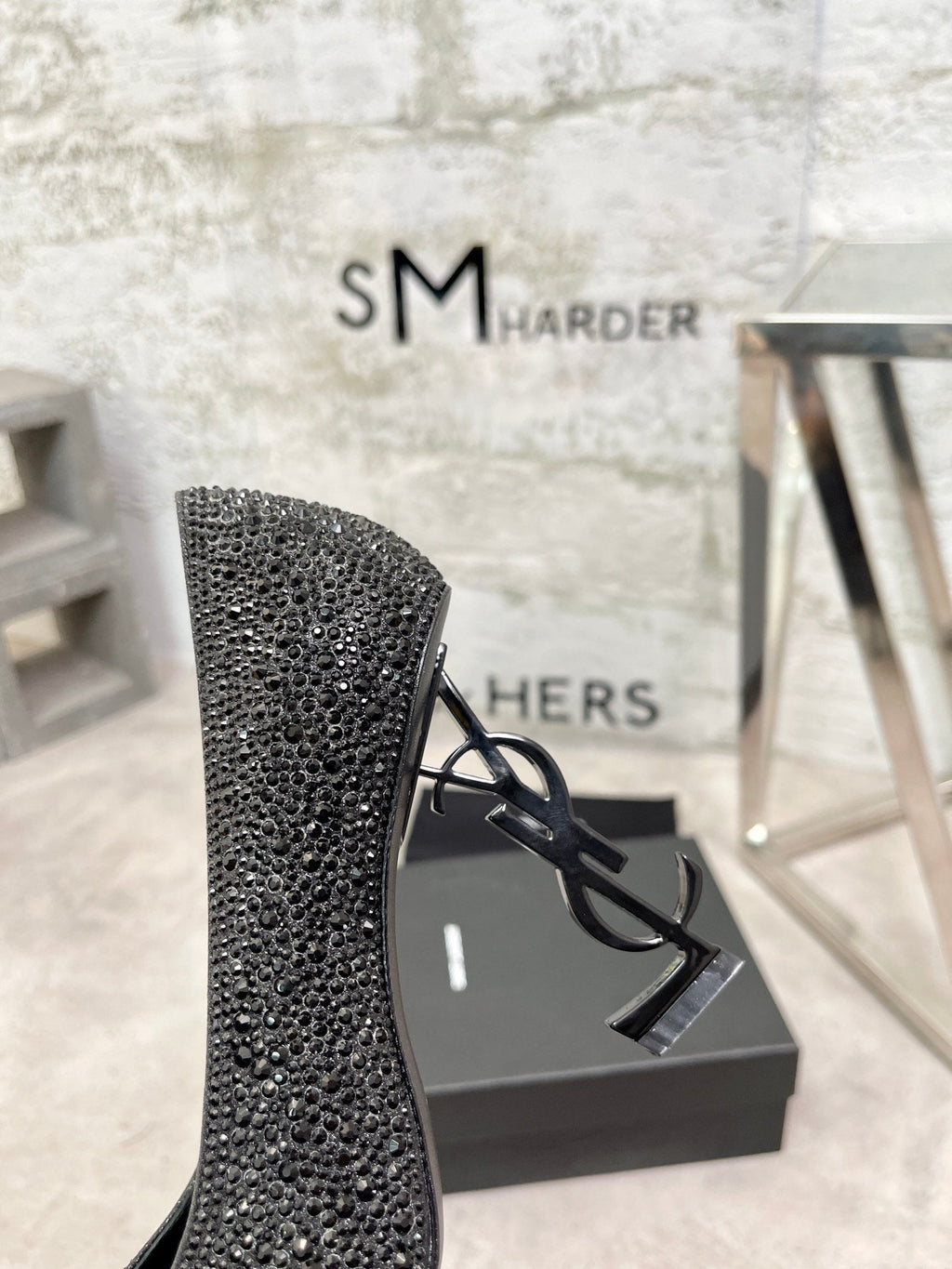 SL OPYUM BASIC HIGH HEEL BLACK CRYSTAL SATIN