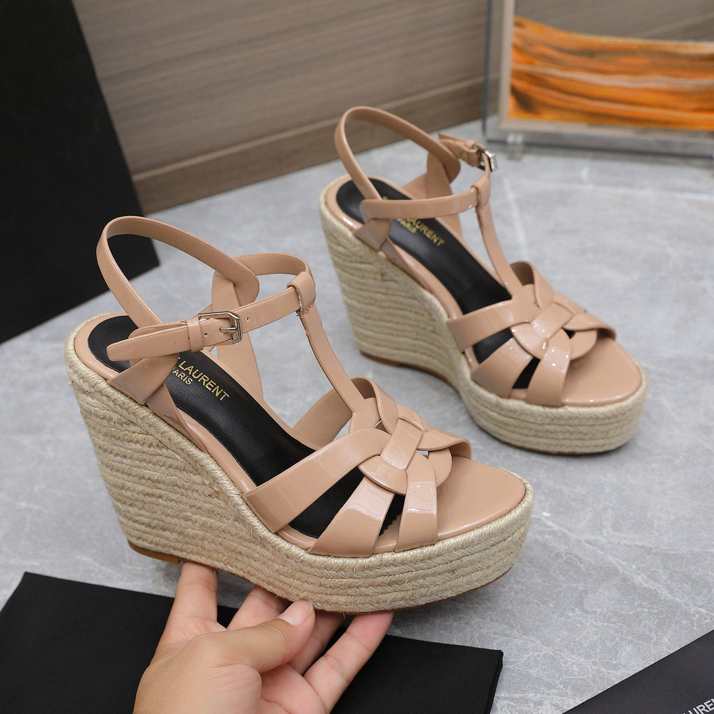 SL TRIBUTE WEDGE SANDALS PINK NUDE POLISHED CALFSKIN