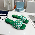 PRA EMBROIDERED SLIDES FLAT GREEN FABRIC
