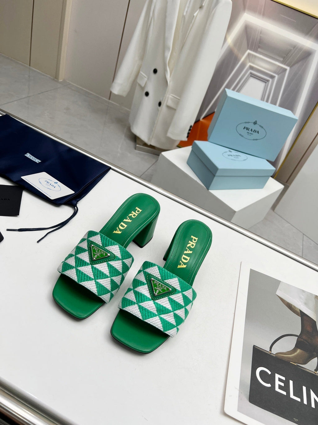 PRA EMBROIDERED SLIDES 65 GREEN FABRIC