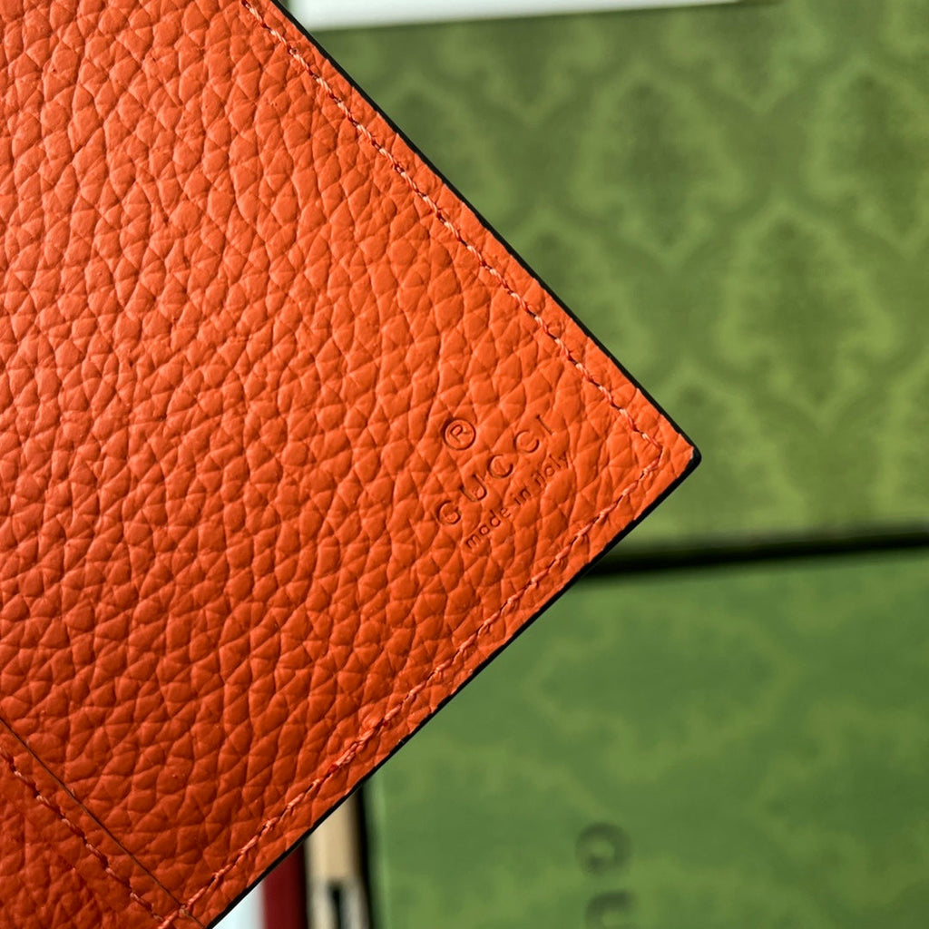 CARD HOLDER 12 IN ORANGE EMBOSSED CALFSKIN