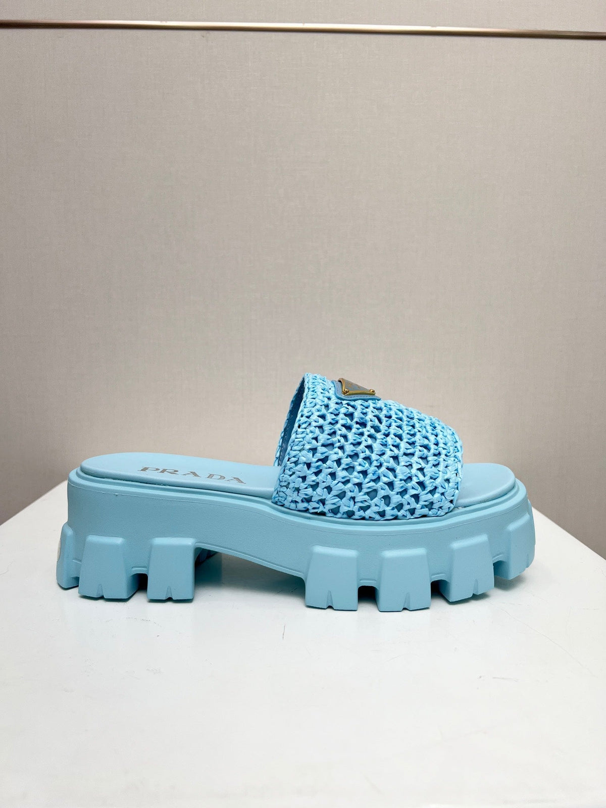 PRA THICK-SOLED CROCHET SANDALS SKY WOVEN FABRIC