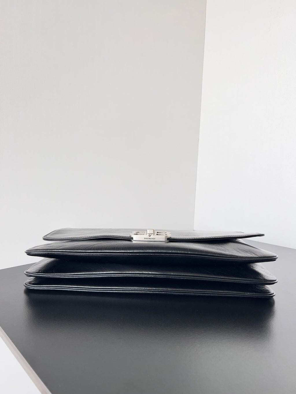 BB SOFT FLAP BAG 36 IN BLACK PEACH CALFSKIN SILVER HARDWARE