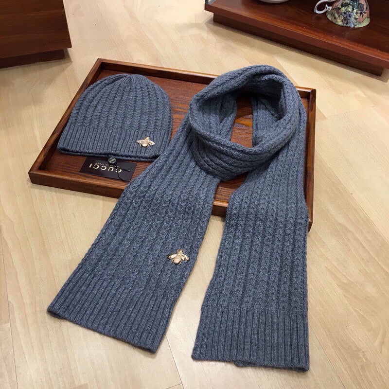 SET SCARF AND HAT IN SHARK GRAY WOOL 945023