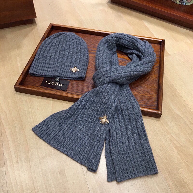 SET SCARF AND HAT IN SHARK GRAY WOOL 945023