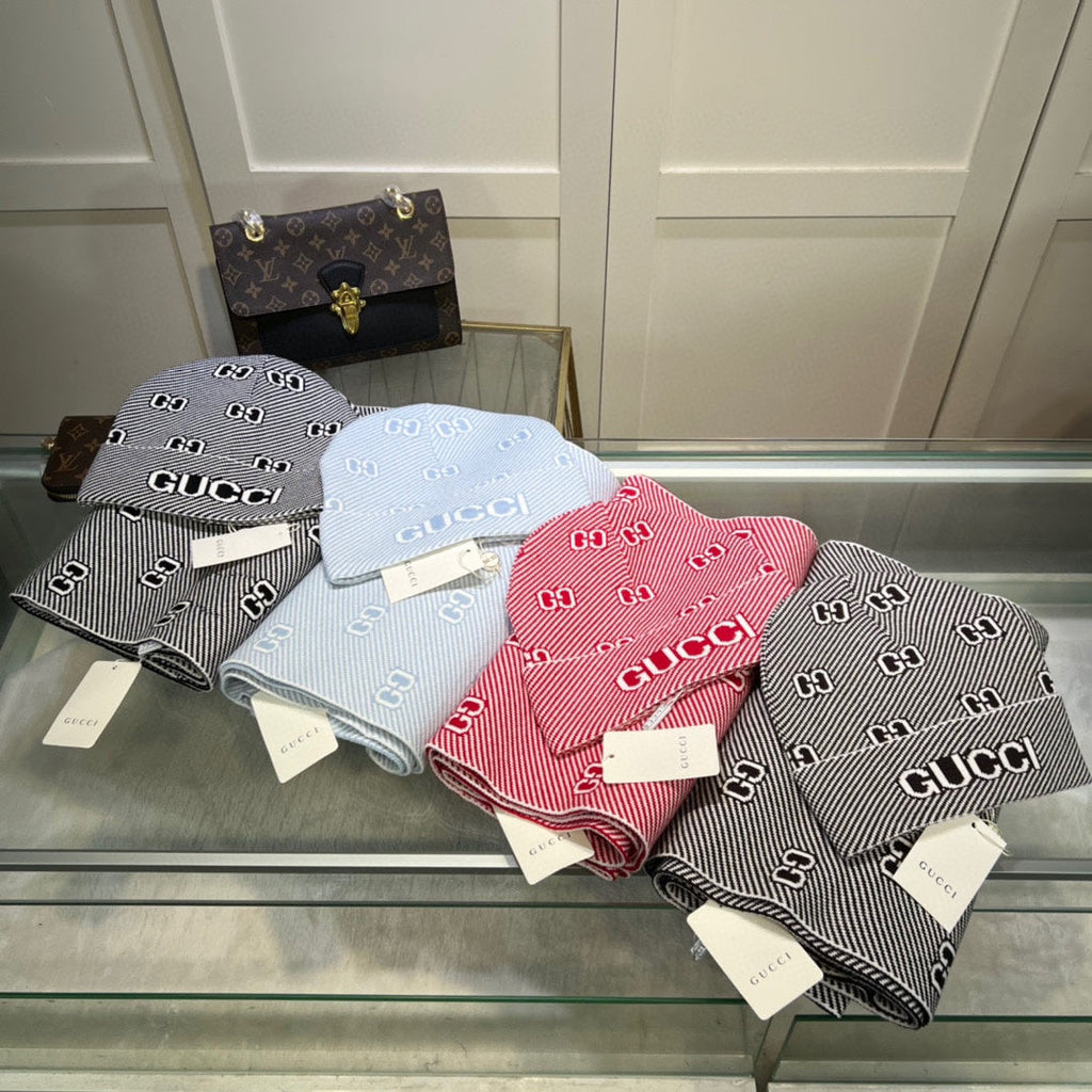 SET SCARF AND HAT IN PUNCH PINK MIX WHITE WOOL AND CASHMERE 946332