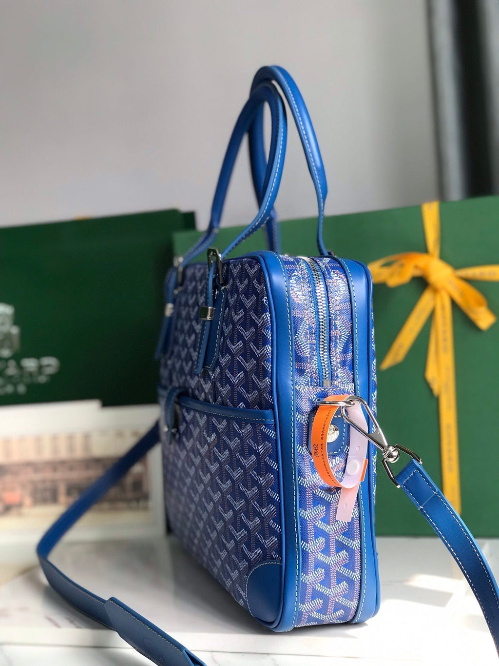 AMBASSADE DOCUMENT CASE 35 IN SAPPHIRE BLUE GOYARDINE CANVAS