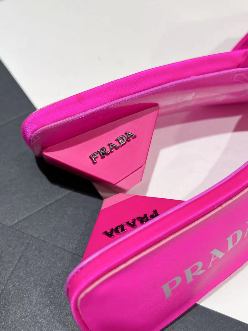 PRA POINTED-TOE MULES BRIGHT PINK SATIN