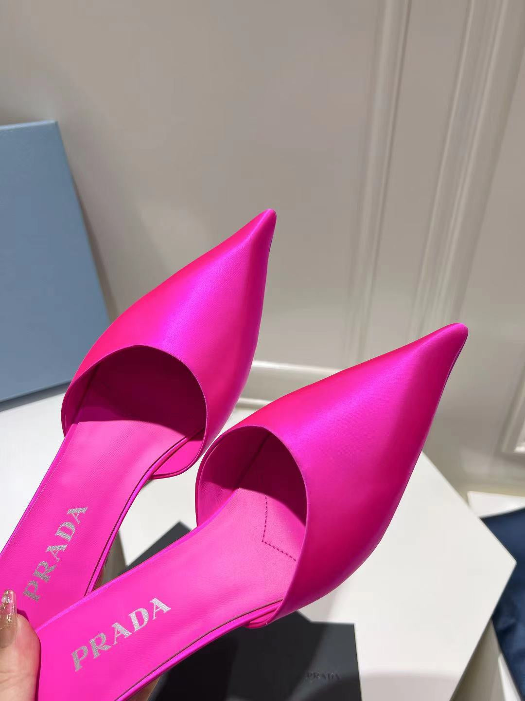 PRA POINTED-TOE MULES BRIGHT PINK SATIN