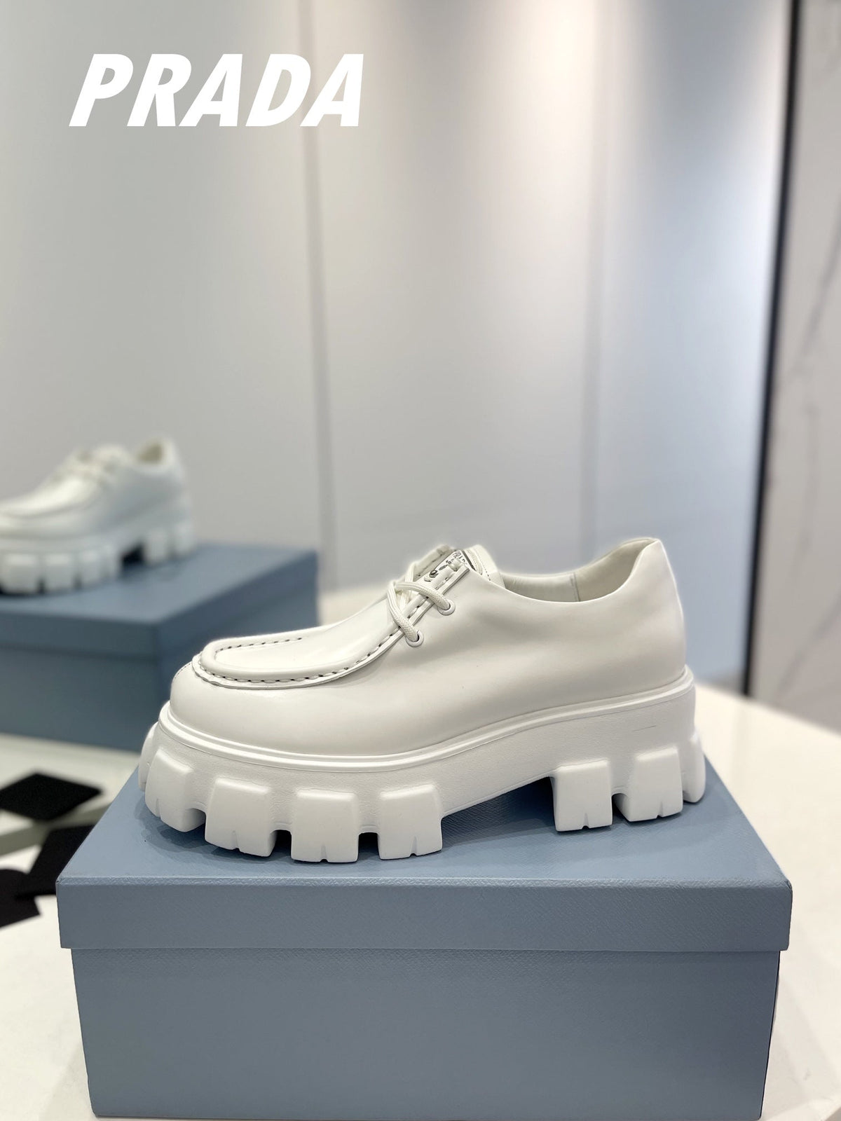 PRA MONOLITH LACE-UP LOAFERS WHITE CALFSKIN