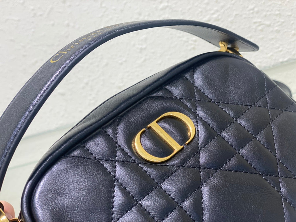 CARO BOX BAG 19 IN BLACK QUILTED MACROCANNAGE CALFSKIN
