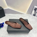 SL SQUARE TOE FLAT MULES BROWN SATIN