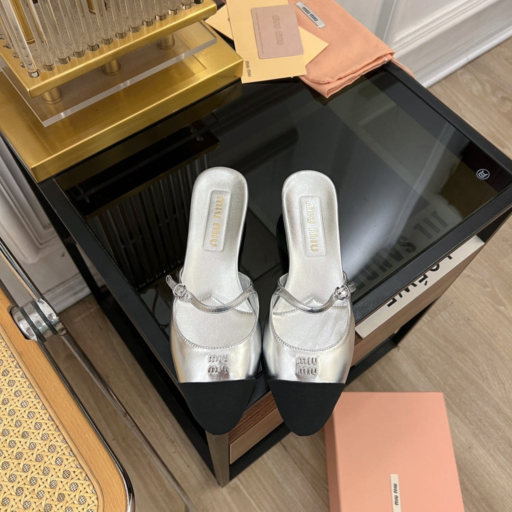 Cap Toe Mules Silver Sheepskin