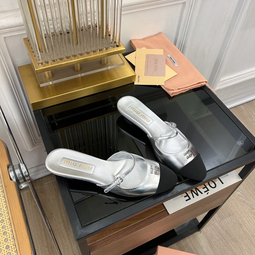 Cap Toe Mules Silver Sheepskin