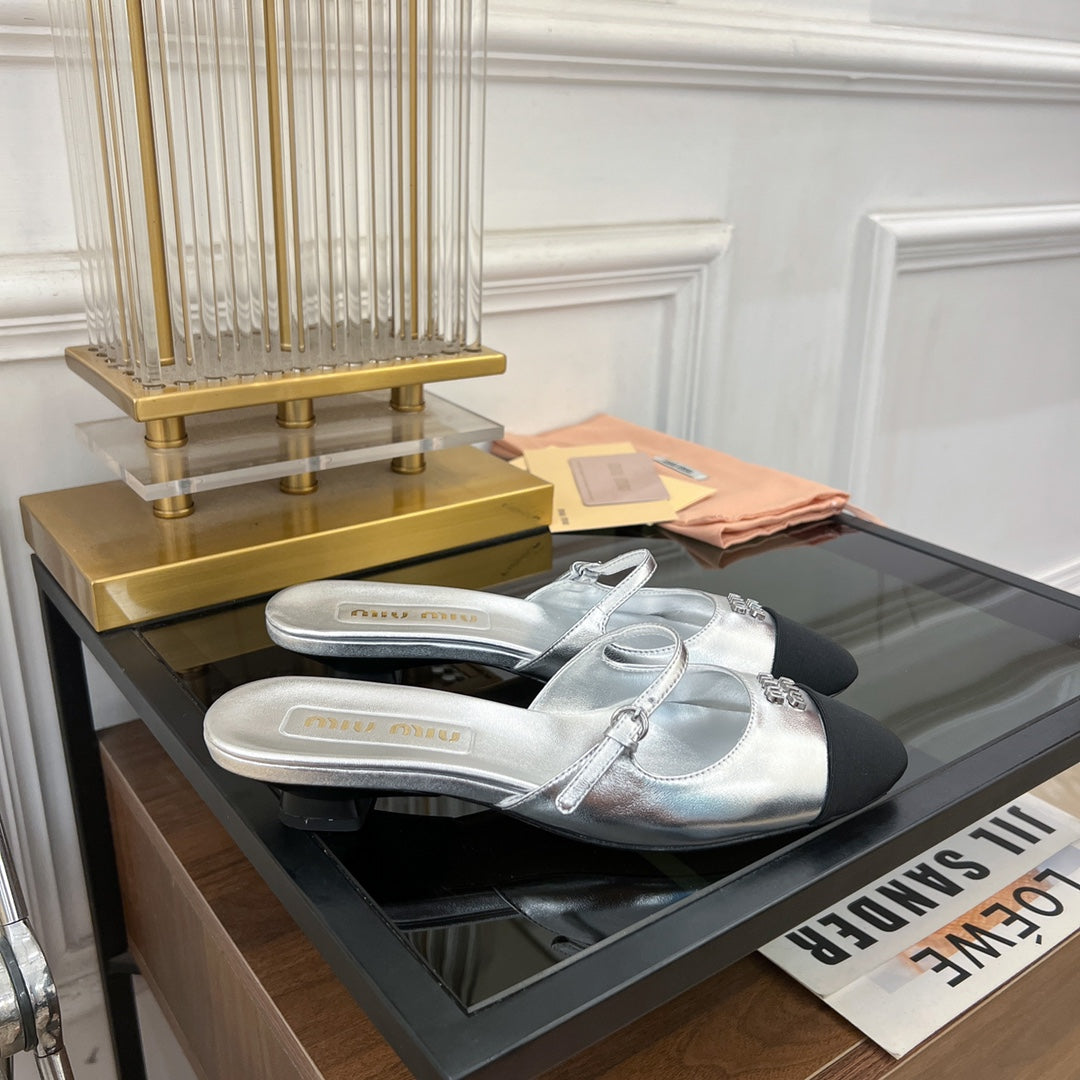 Cap Toe Mules Silver Sheepskin